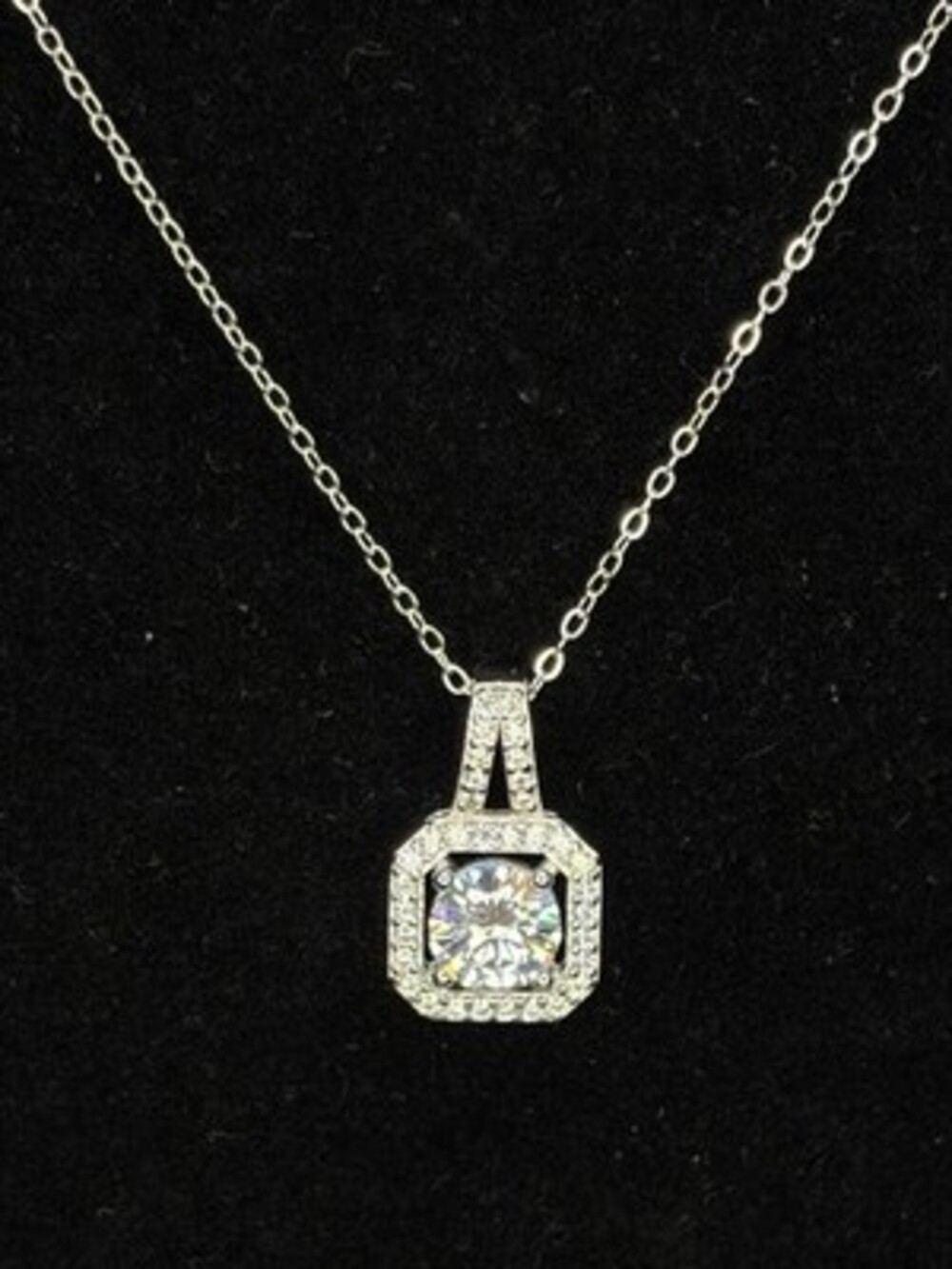 Sterling Silver Moissanite & CZ Halo Pendant Necklace 18" 1.25ct 2.80g New